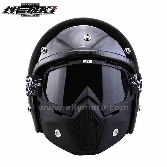 129 Nenki Open Face Helmets Vintage Style Motorbike Cruiser Touring Chopper Street Scooter Helmet Dot Whit Goggles Mask@2